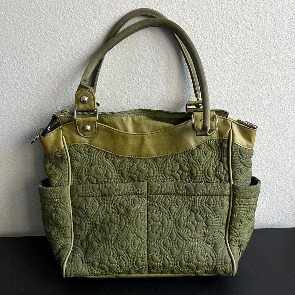 Petunia Pickle Bottom City Carryall Quilted Diaper Bag Olive Tote Crossbody Luxe